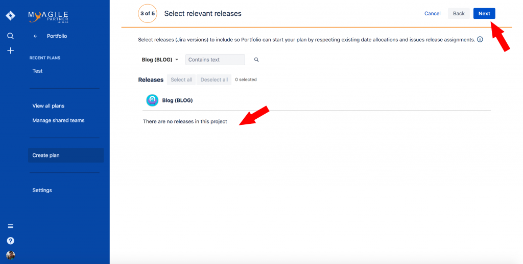 portfolio jira : créer un plan ajouter release