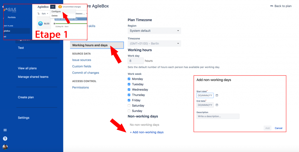 Portfolio Jira : ajouter jours non travailles