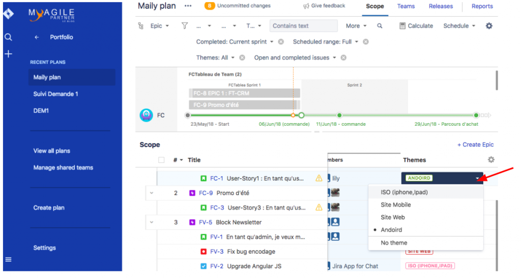 Portfolio Jira : assigner un thème